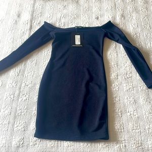 Blue off the shoulder long sleeve mini